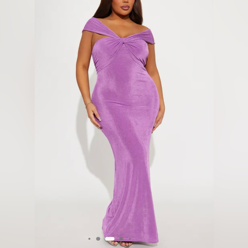 🆕NWT Fashion Nova Maya Slinky Maxi Dress Elegant Purple Women's Dress Size Large